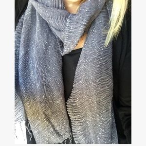 Bloomingdale’s Aqua Gray Silver Metallic Scarf